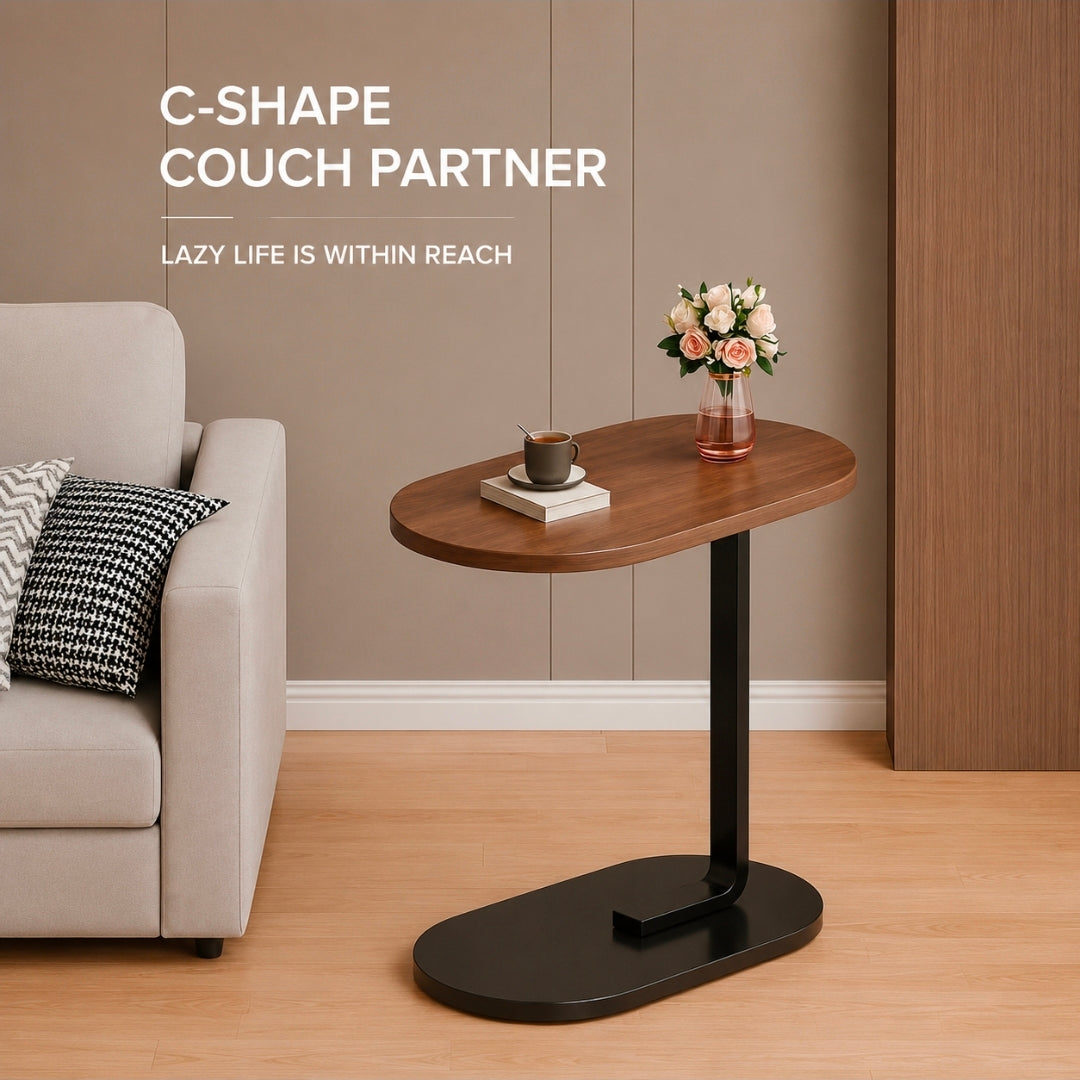 C-Shaped Sofa Side Table – Modern Multipurpose Bedside & Laptop Table