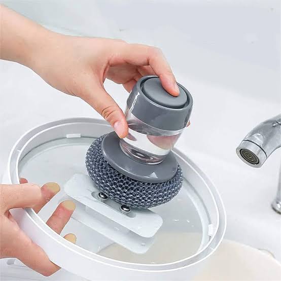 Soap Dispensing Palm Dish Brush – Built-In Liquid Soap Dispenser & Scrubber