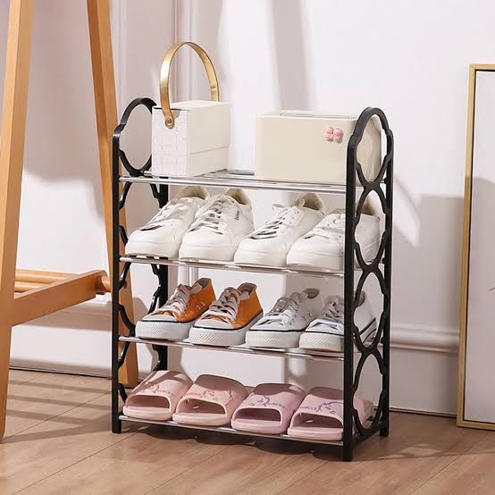 Multi-Layer Foldable Shoe Rack – Metal & Plastic Shoe Organizer