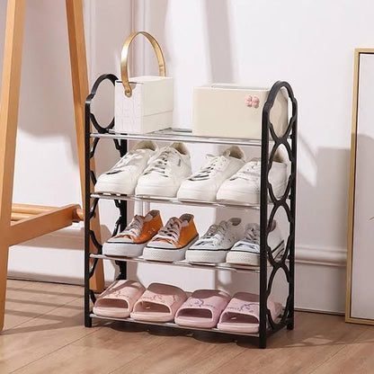 Multi-Layer Foldable Shoe Rack – Metal & Plastic Shoe Organizer