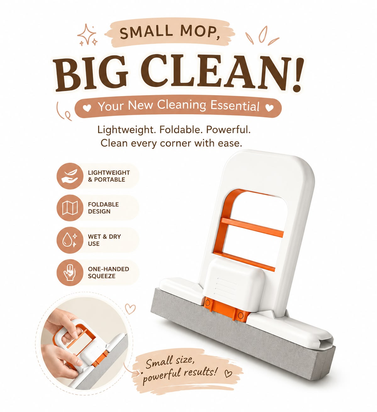 Portable Foldable Mini Mop – Wet & Dry Floor Cleaning Mop