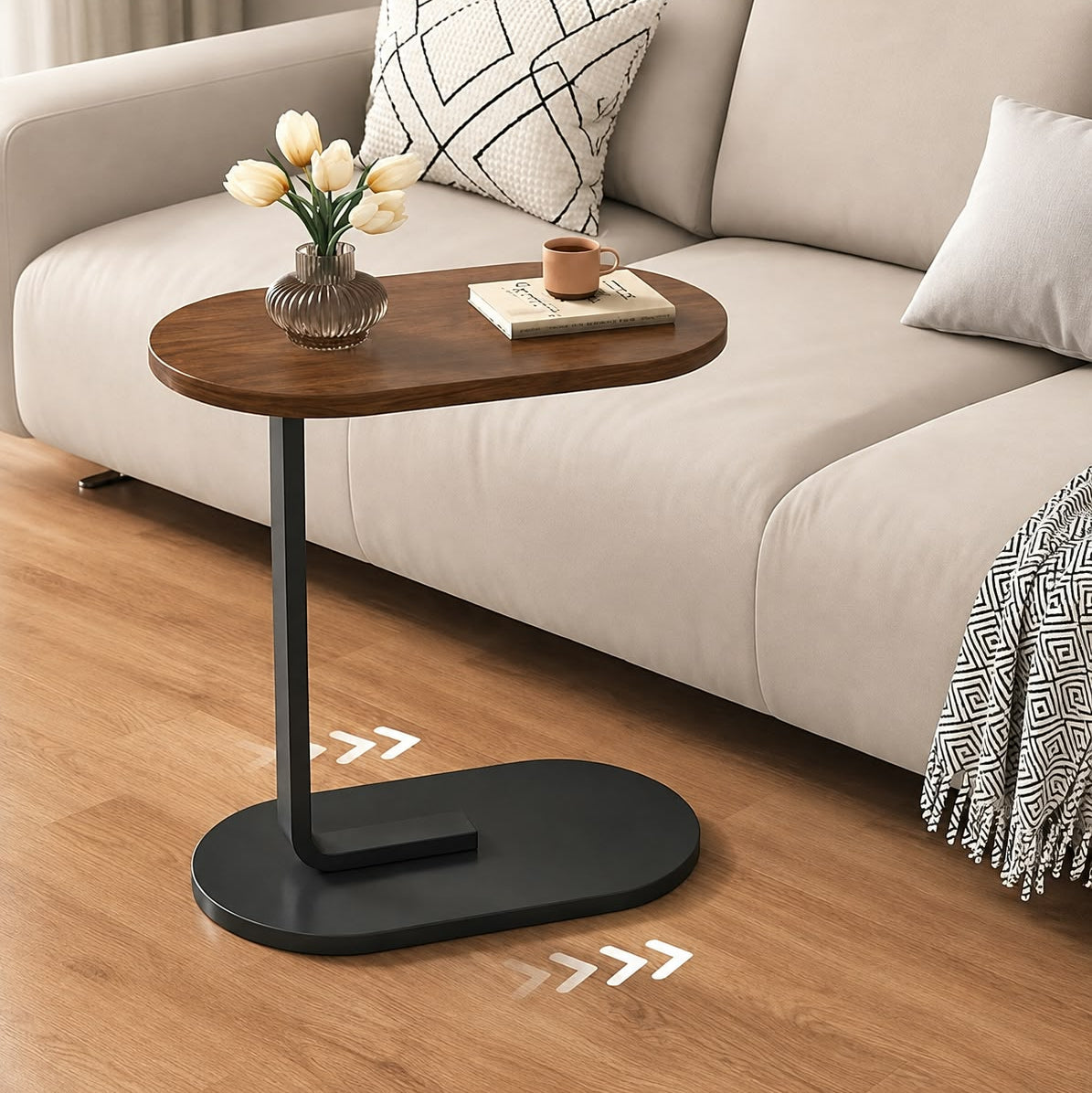C-Shaped Sofa Side Table – Modern Multipurpose Bedside & Laptop Table